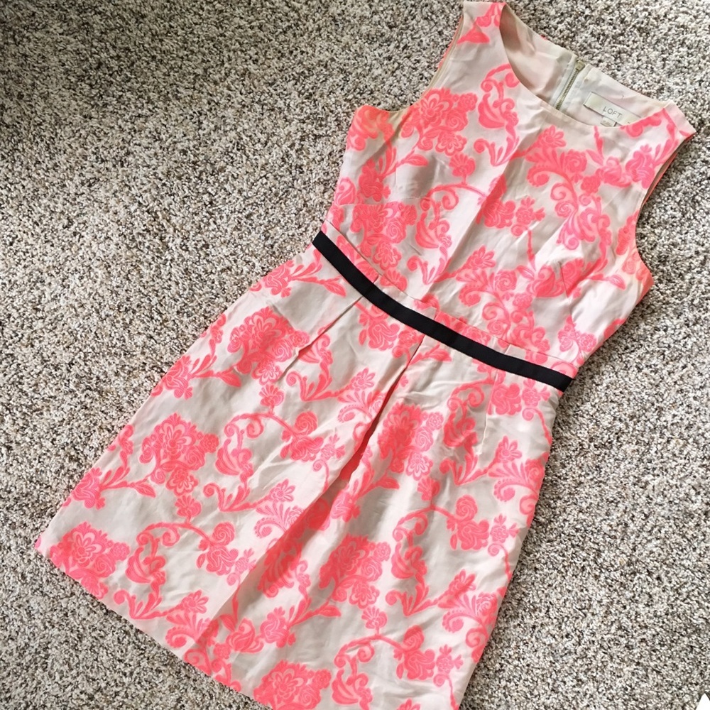 LOFT Floral Hot Pink & Grey/taupe Dress